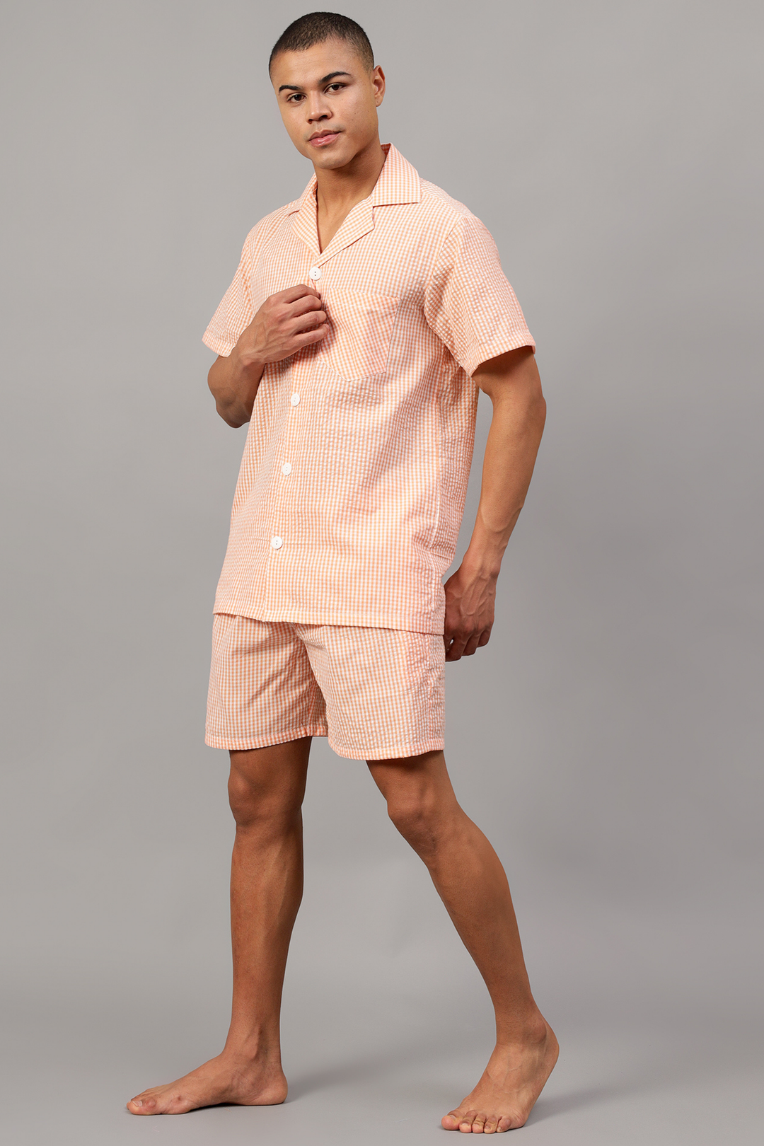 Peach Men Shorts Set