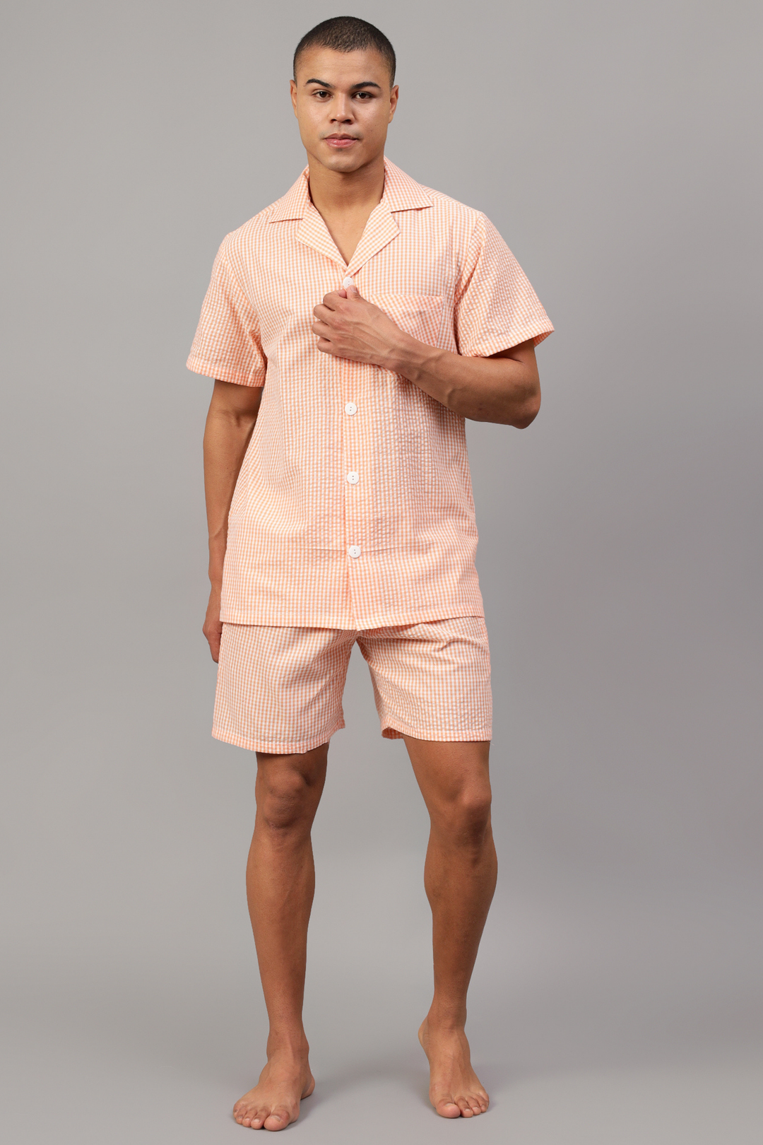 Peach Men Shorts Set