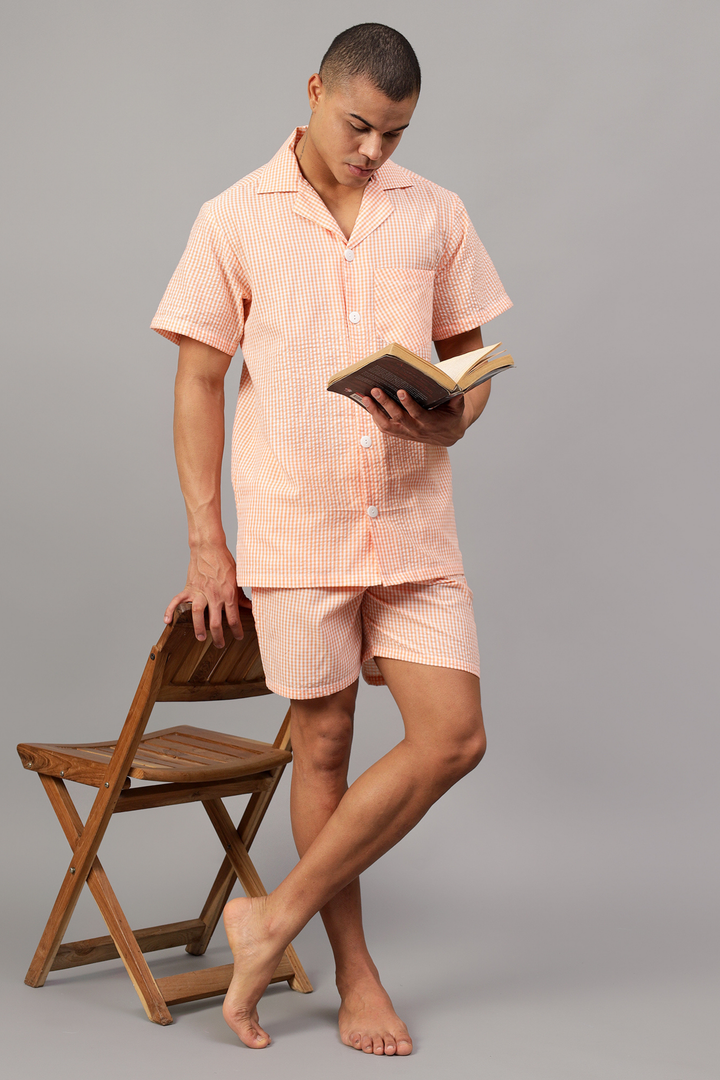 Peach Men Shorts Set