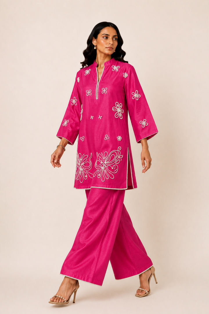 Pearl Kurta Set (Fuchsia)