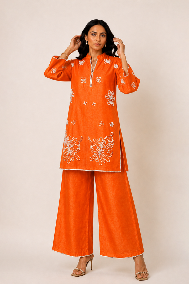 Pearl Kurta Set (Orange)