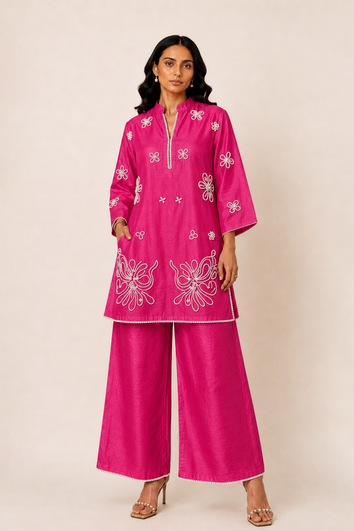 Pearl Kurta Set (Fuchsia)