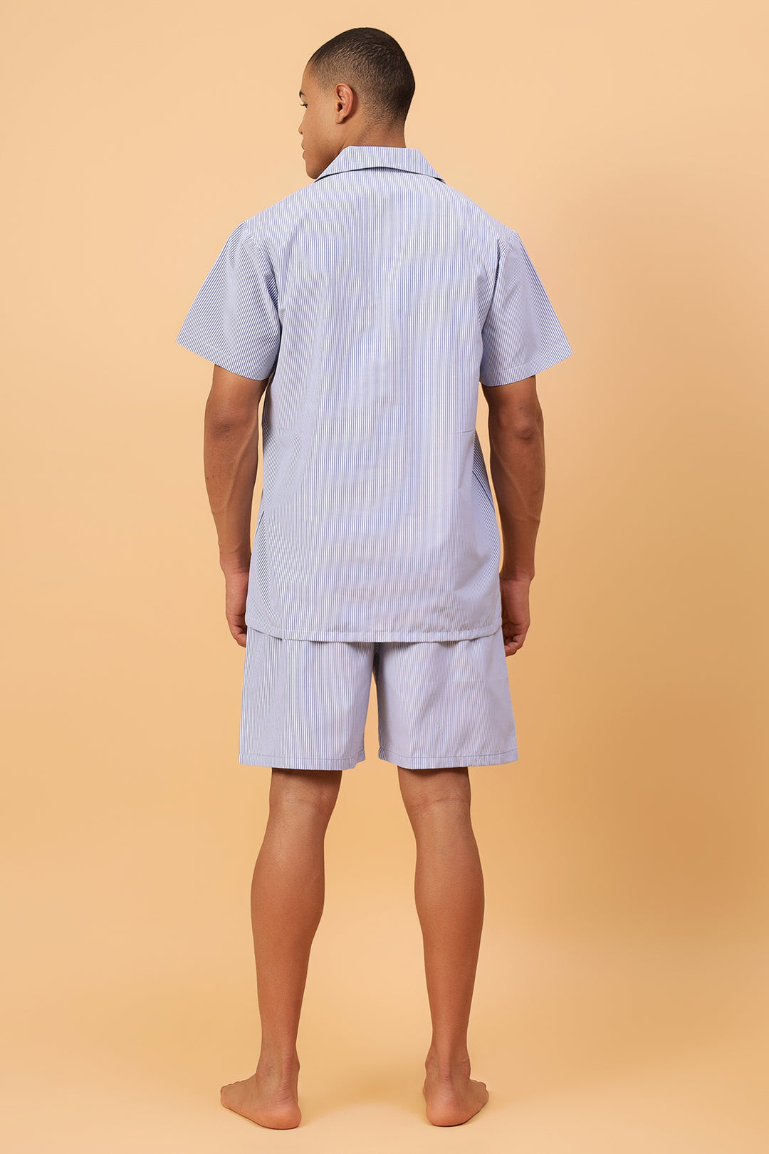 Light Blue & White Stripes Men Shorts Set