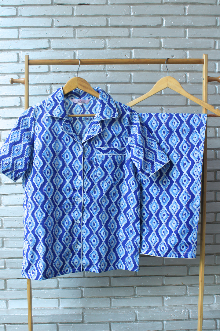 Blue Ikat Night Suit Set
