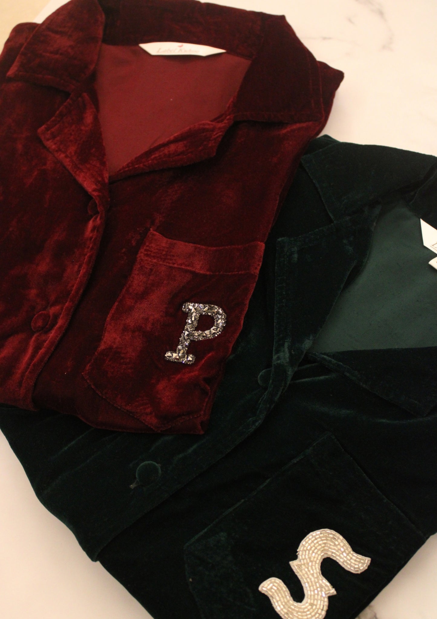Velvet Night Suit Set With Monogram (Maroon)