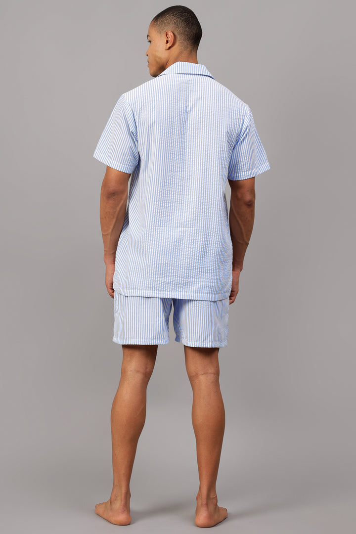 Blue & White Stripes Men Shorts Set