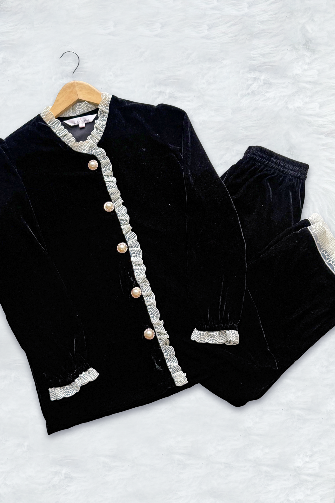 Noir Velvet Night Suit Set (Black)