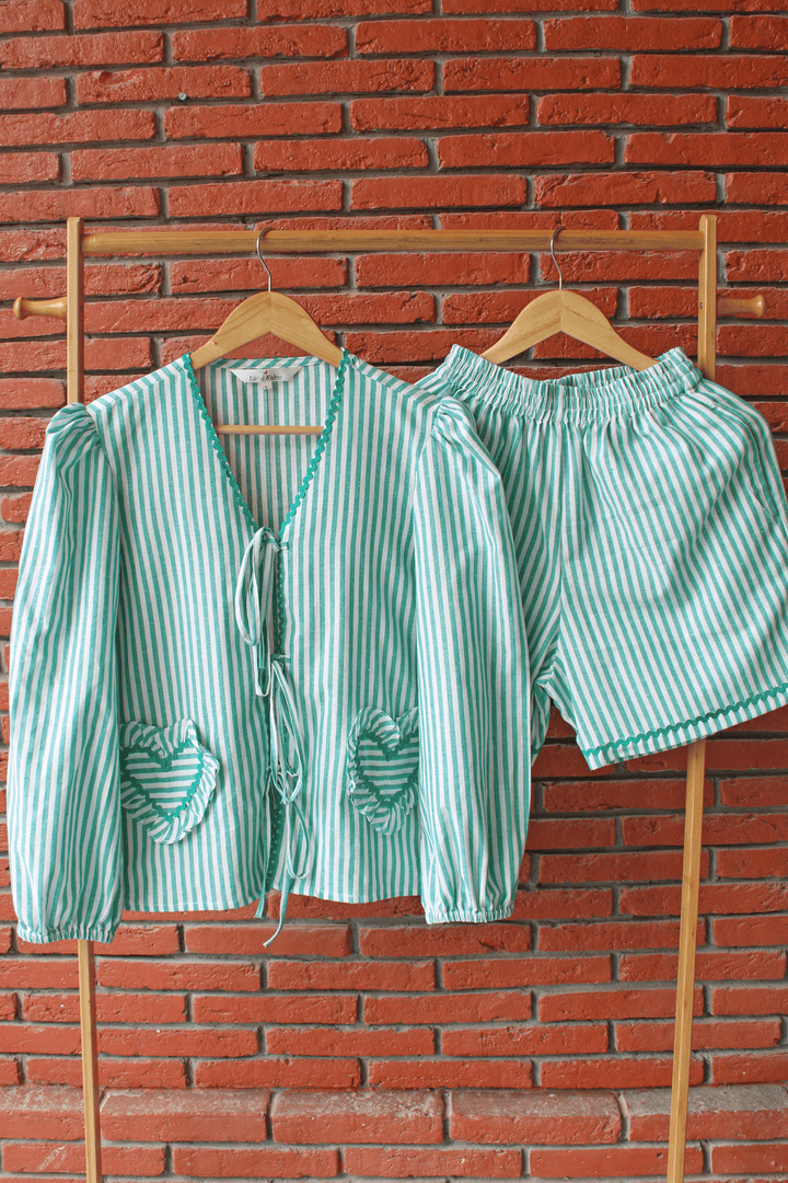 Minty Hearts Shorts Set