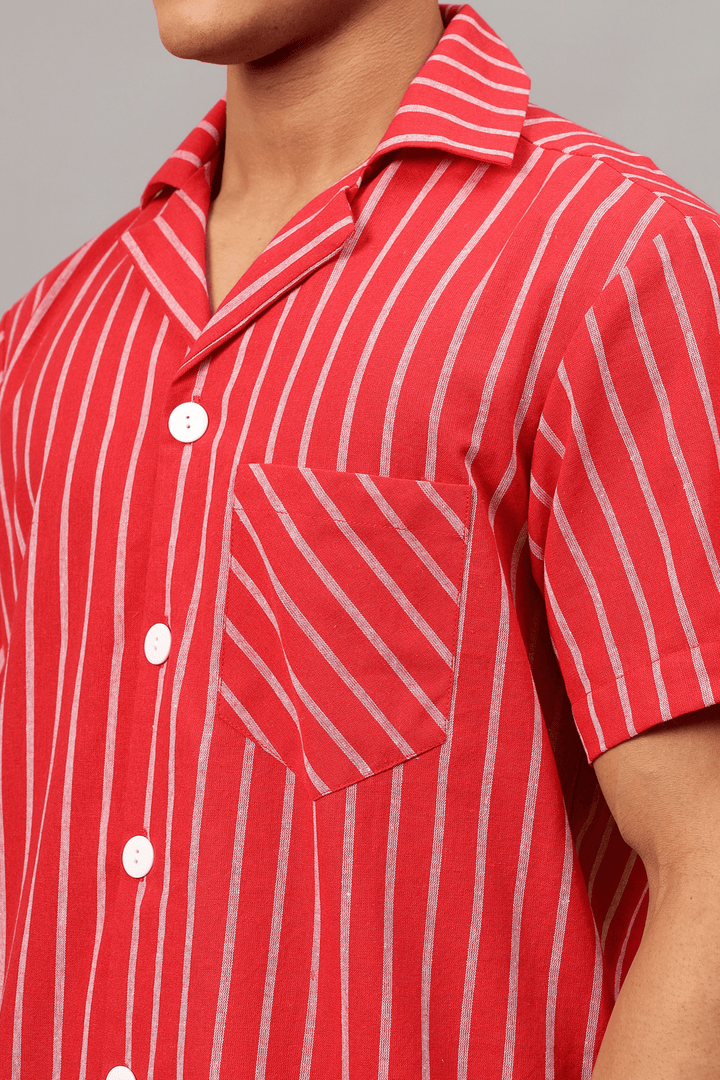 Red Stripes Men Shorts Set