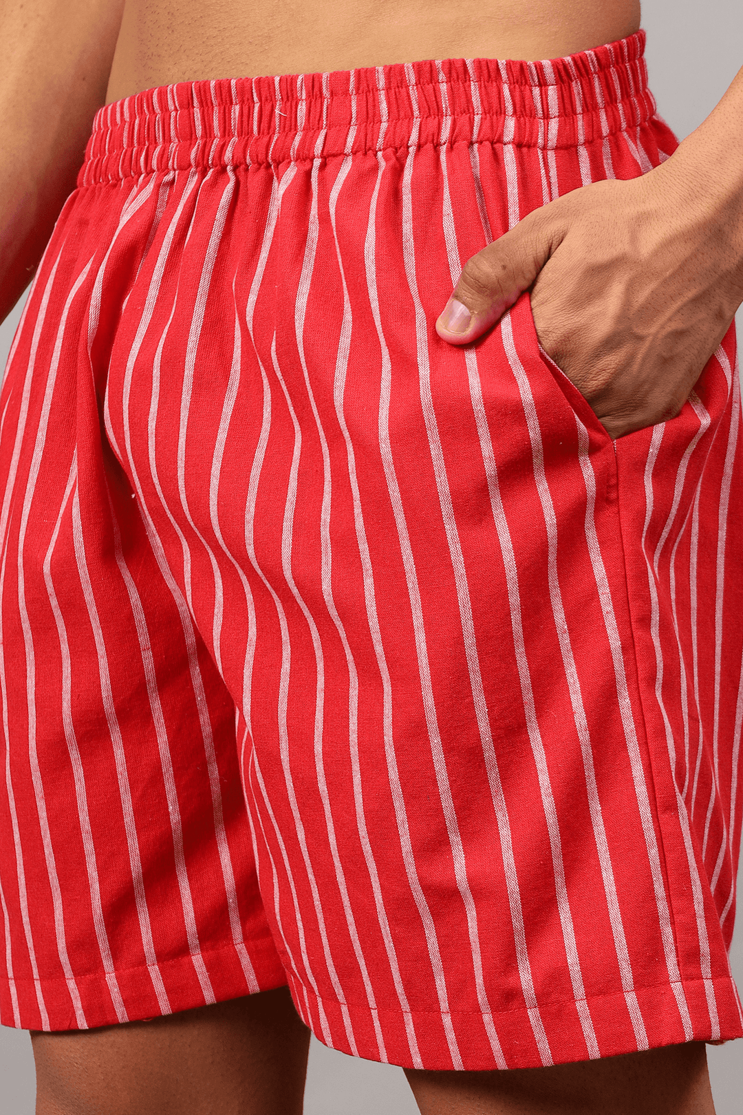 Red Stripes Men Shorts Set