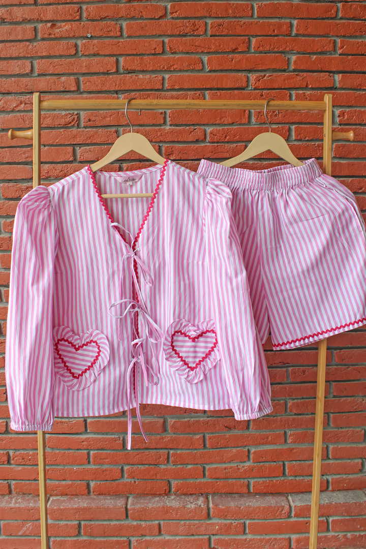 Rosy Hearts Shorts Set