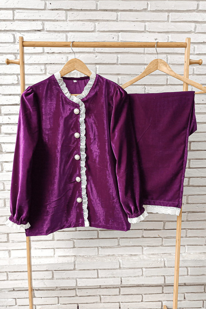 Amethyst Velvet Night Suit Set (Purple)