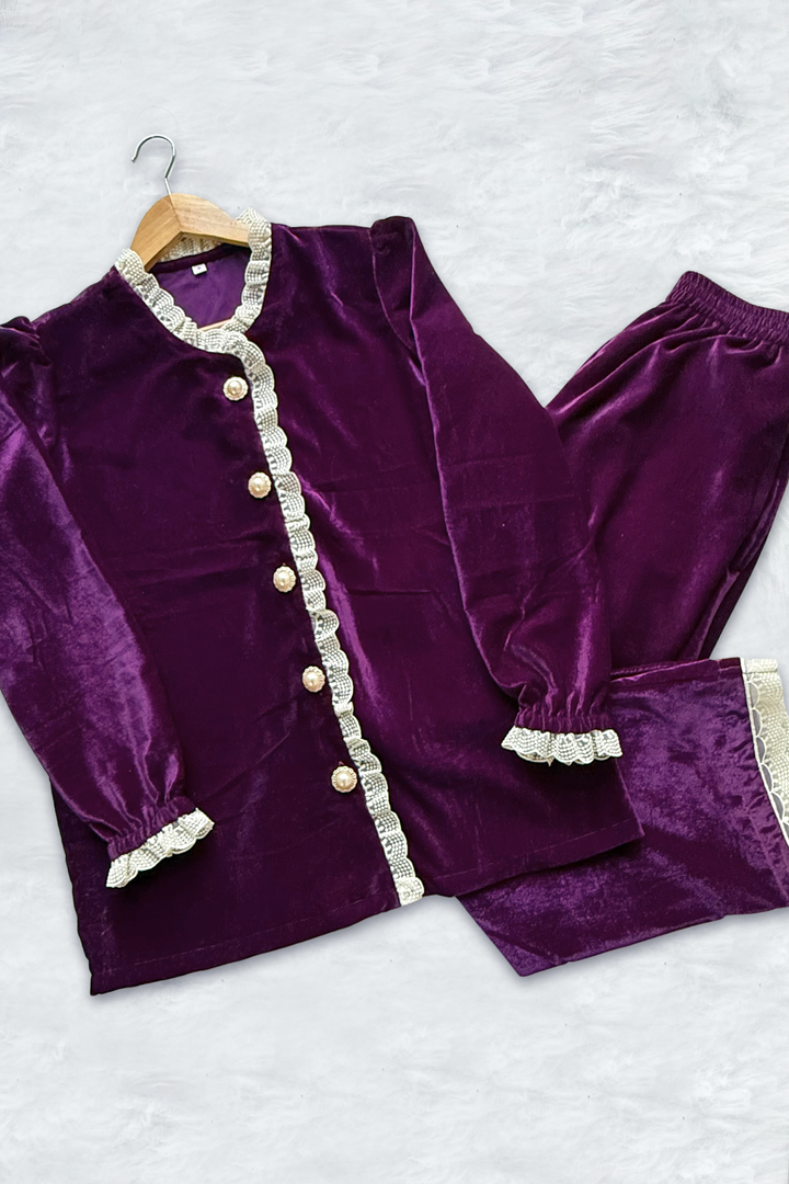 Amethyst Velvet Night Suit Set (Purple)