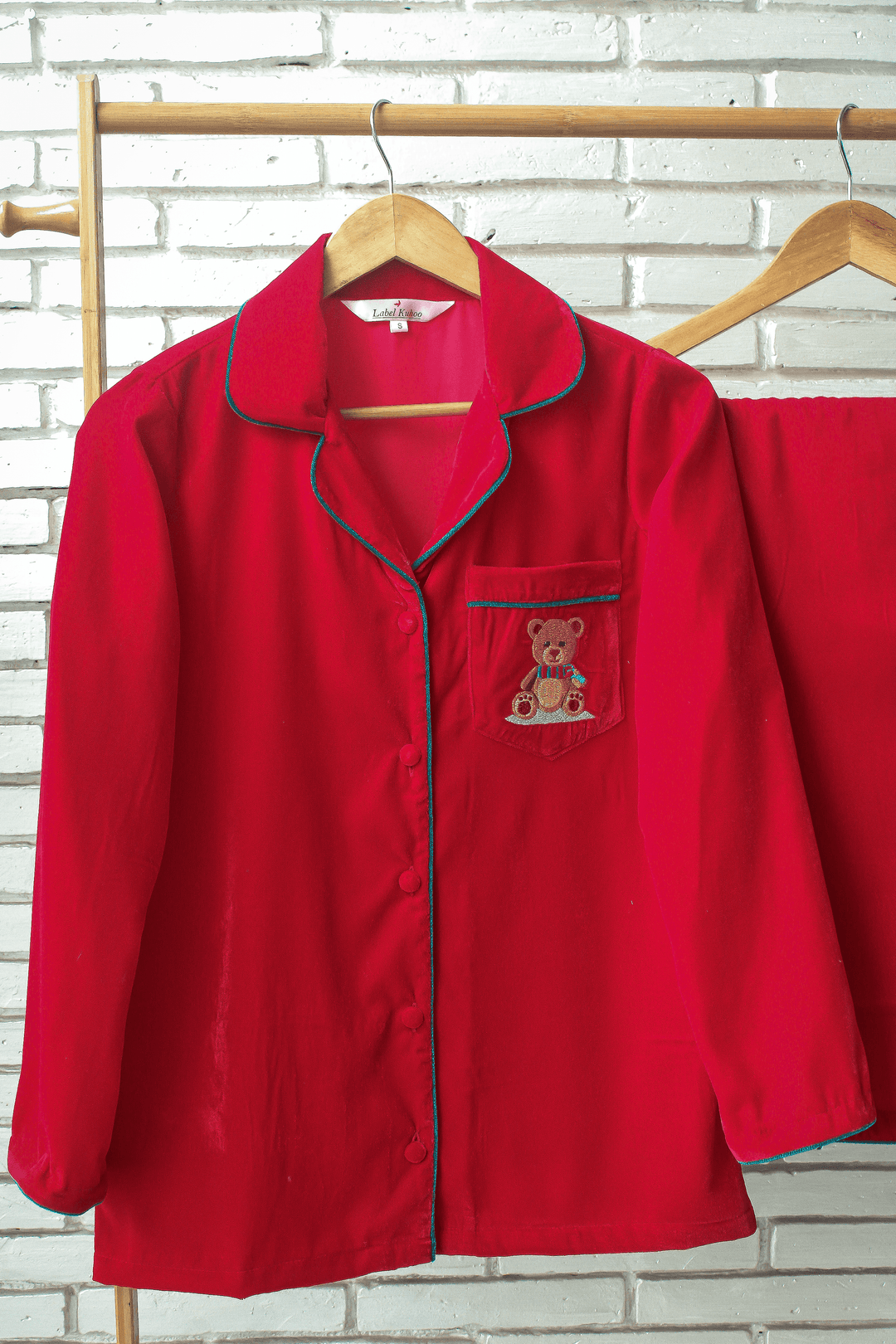 Teddy Velvet Night Suit Set (Red)