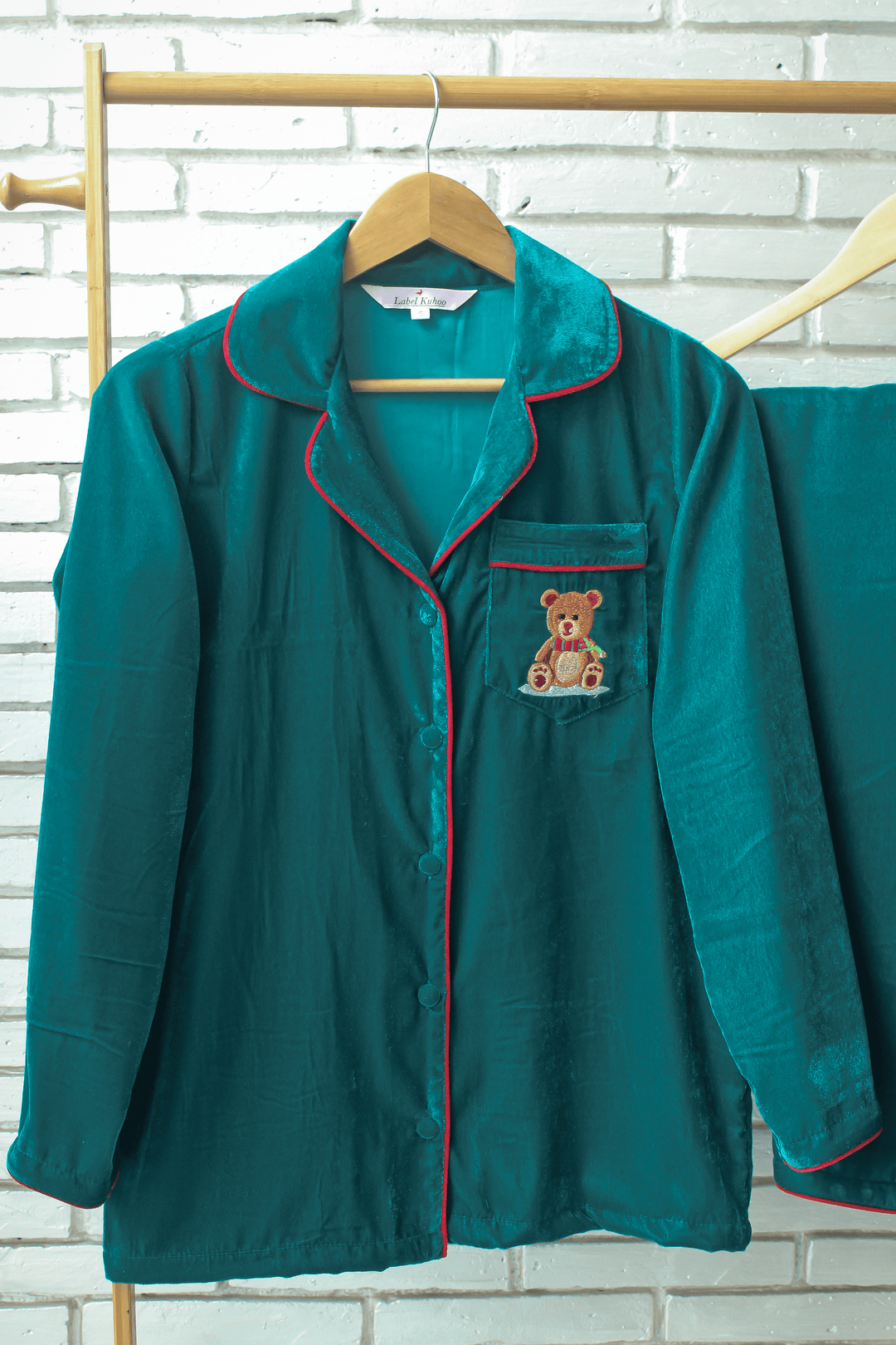 Teddy Velvet Night Suit Set (Teal Green)