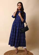 Blue Ikkat Print Cotton Long Kurta