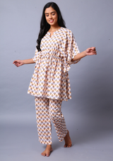 Blooming Flowers Kaftan Set- White