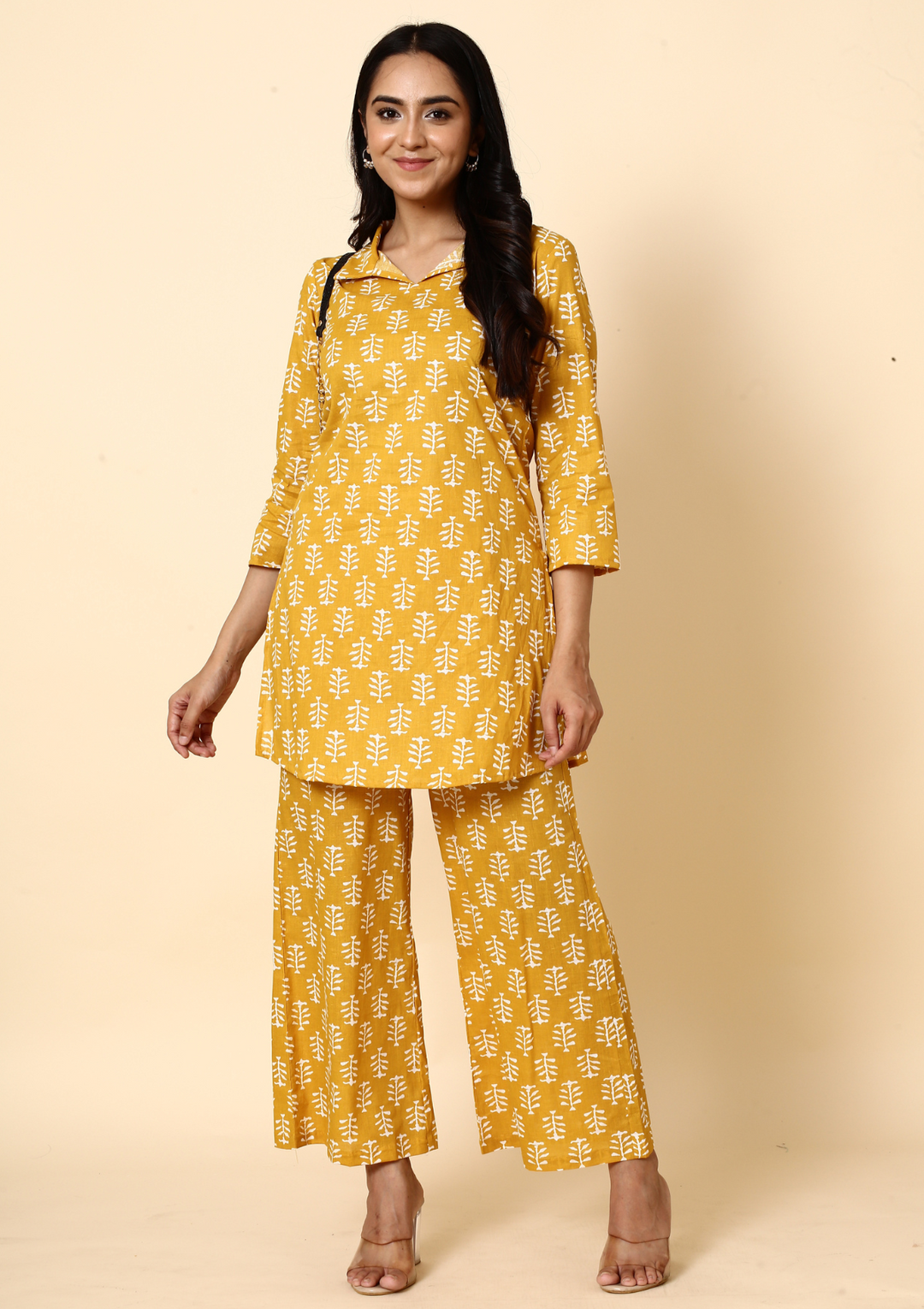 Elevate Your Ethnic Wardrobe with Our Mustard Booti Palazzo Set