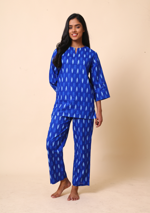 blue ikkat co-ord set - Label kuhoo 