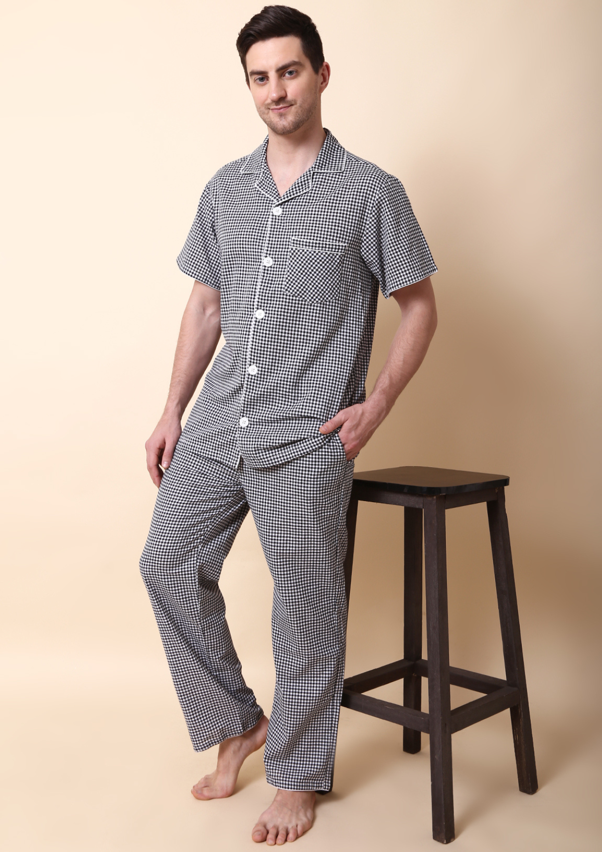 Grey Mens Collar Neck Poly Cotton Night Suit at Rs 680/piece in Ahmedabad |  ID: 20883871897