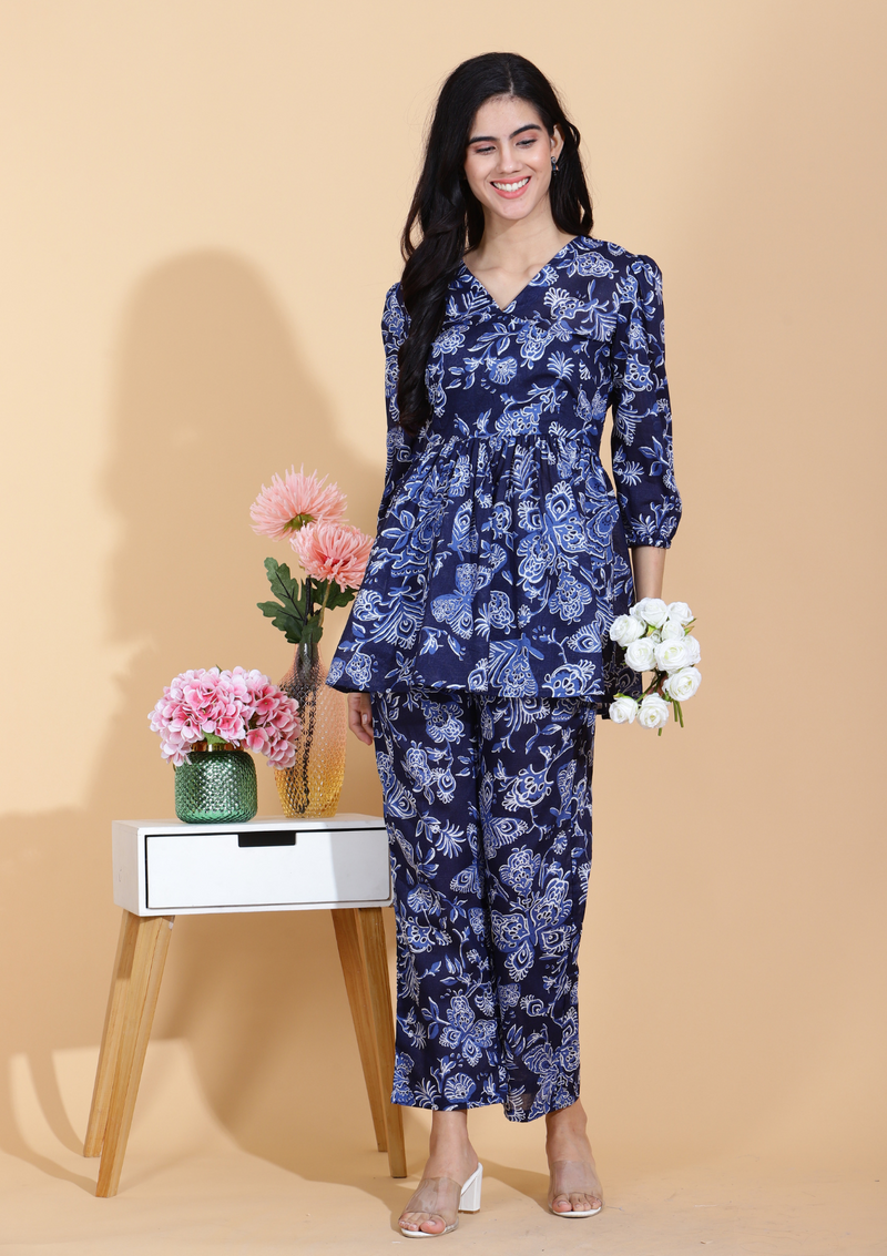 Flora Blue Short Kurti Set