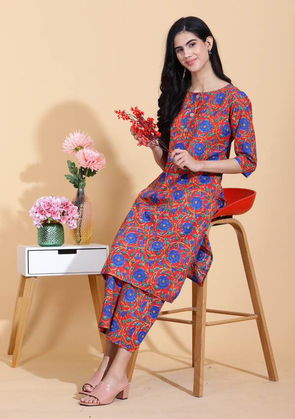 Blue Flower Kurta Set