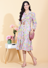 Pink Flower Dress With Belt