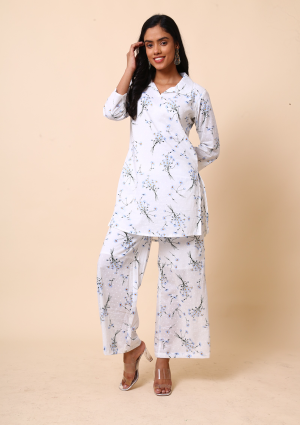 Blue Dobby Palazzo Set