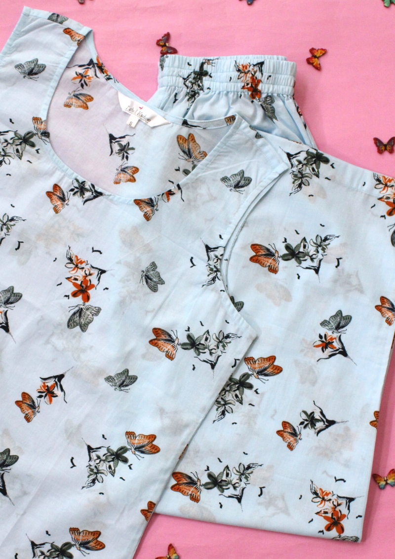 Orange Butterfly Sleeveless Night Suit Set