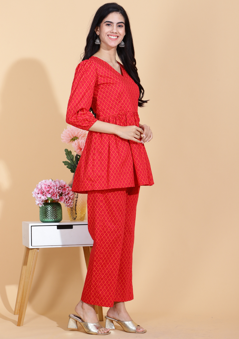 Laal Short Kurti Set
