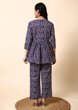 Blue Botanical Peplum Set