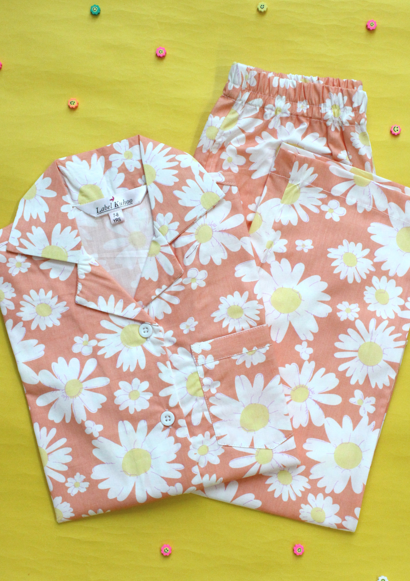 Orange Daisies Kids Unisex Night Suit Set
