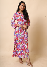 Floral Long Maxi Dress With Belt - Label kuhoo