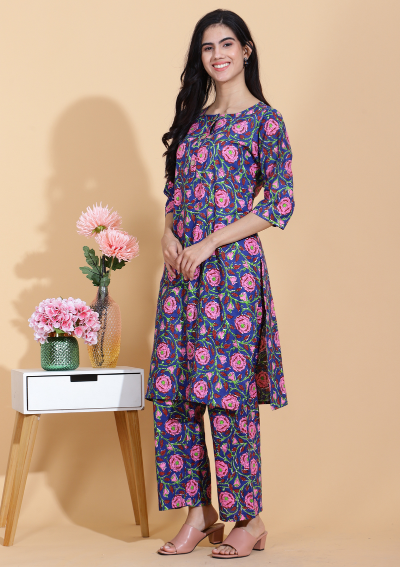 Pink Flower Kurta Set