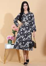 Black Flower Dress With Belt