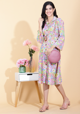 Pink Flower Dress With Belt