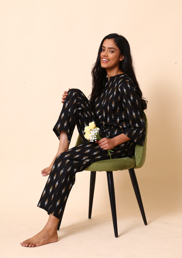 Black Ikkat Coord Set - label kuhoo