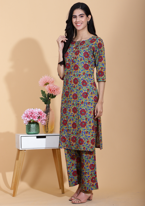 Red Flower Kurta Set