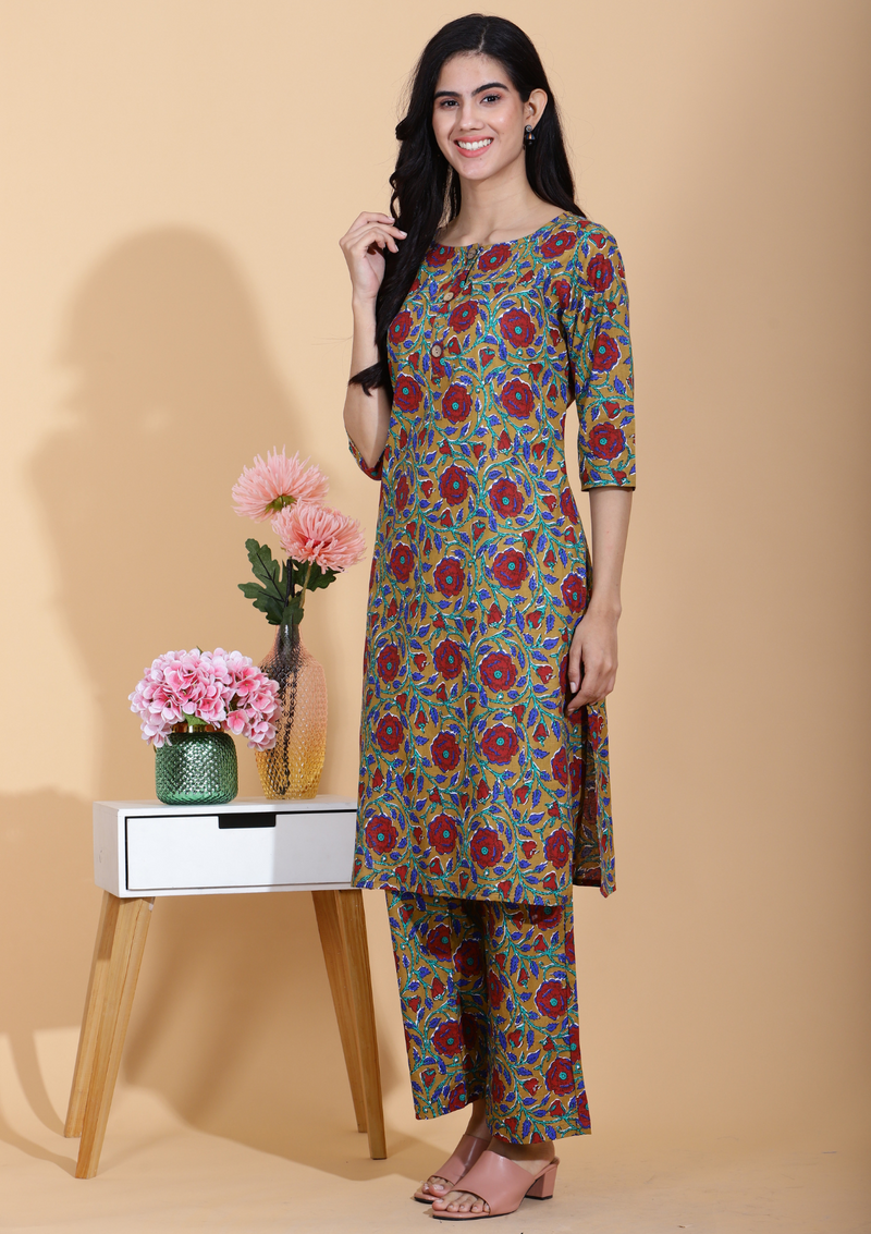 Red Flower Kurta Set