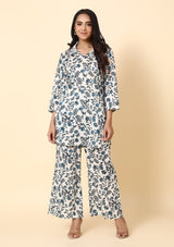 Blue Poppy Palazzo Set - With Collar