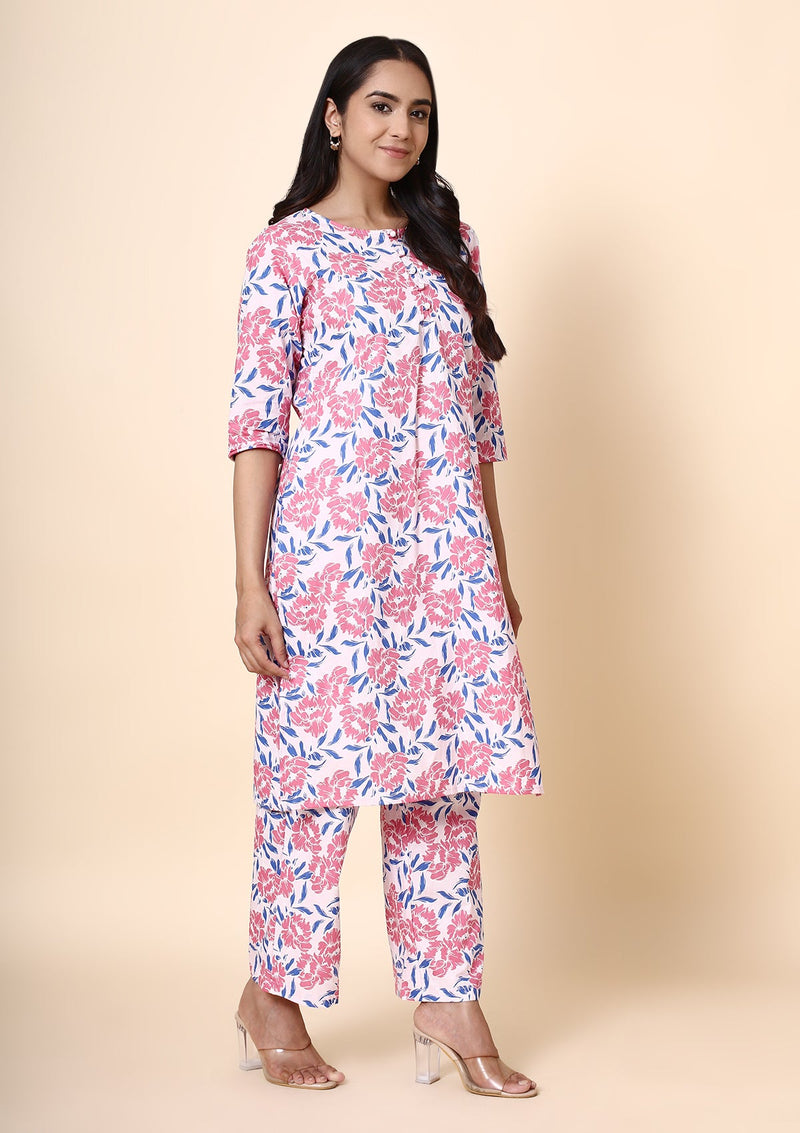 Pink Floral Kurta Set