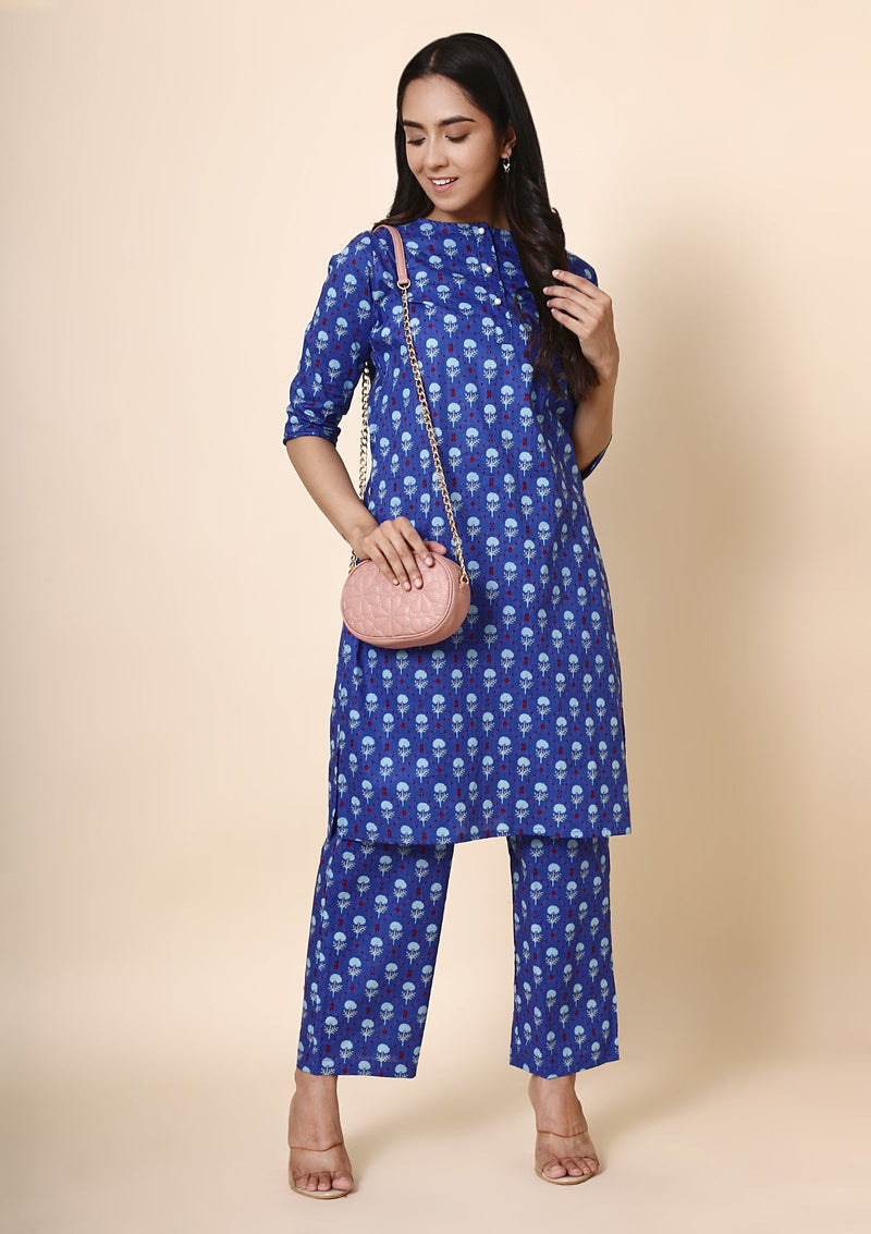 Blue Floral Kurta Set
