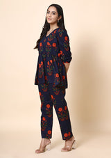 Blue Floral Short Kurti Set
