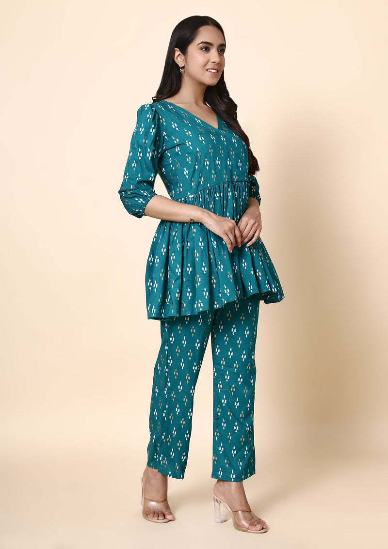 Teal Short Kurti Set