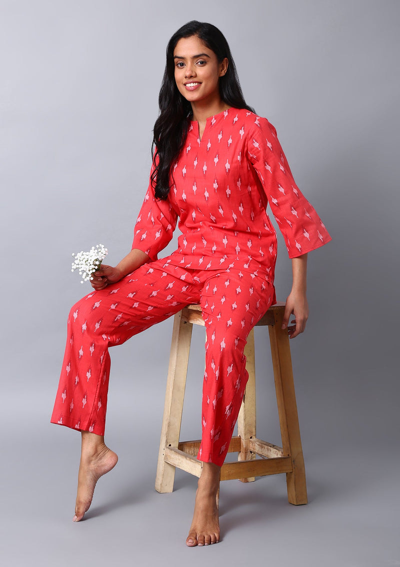 Red Ikkat Co-ord Set