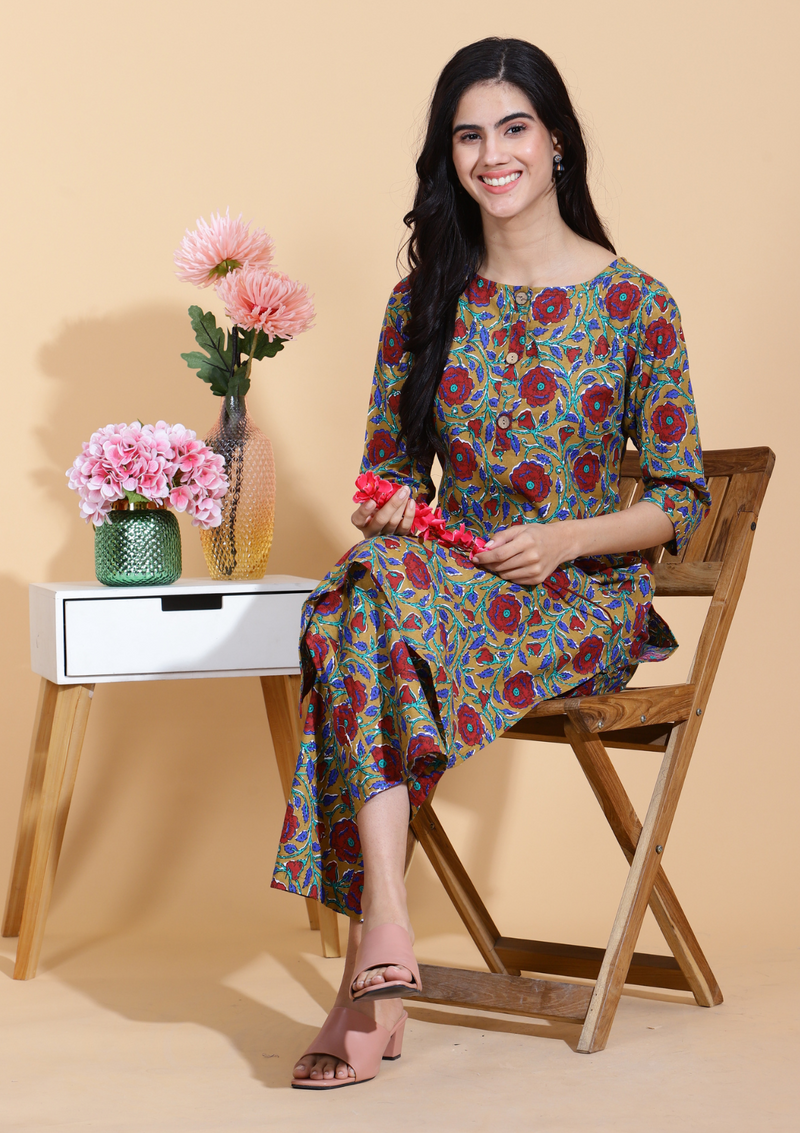 Red Flower Kurta Set