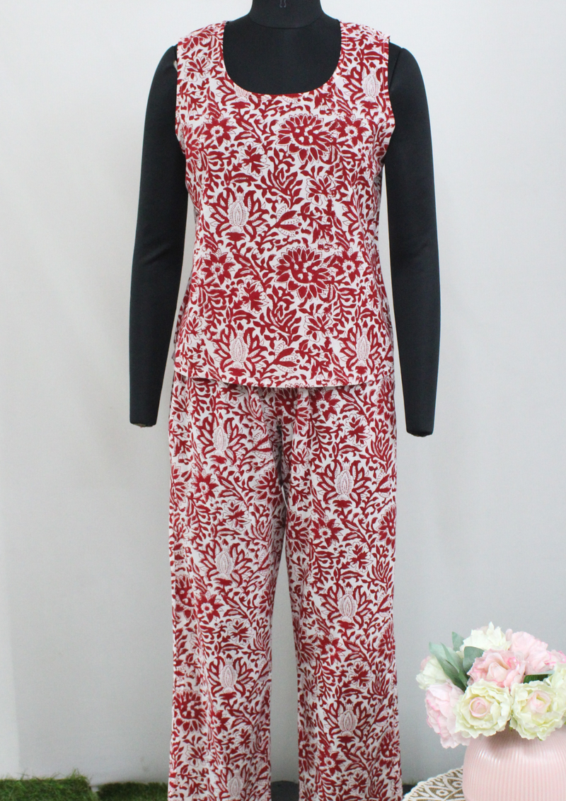 Laal Gulab Sleeveless Night Suit Set