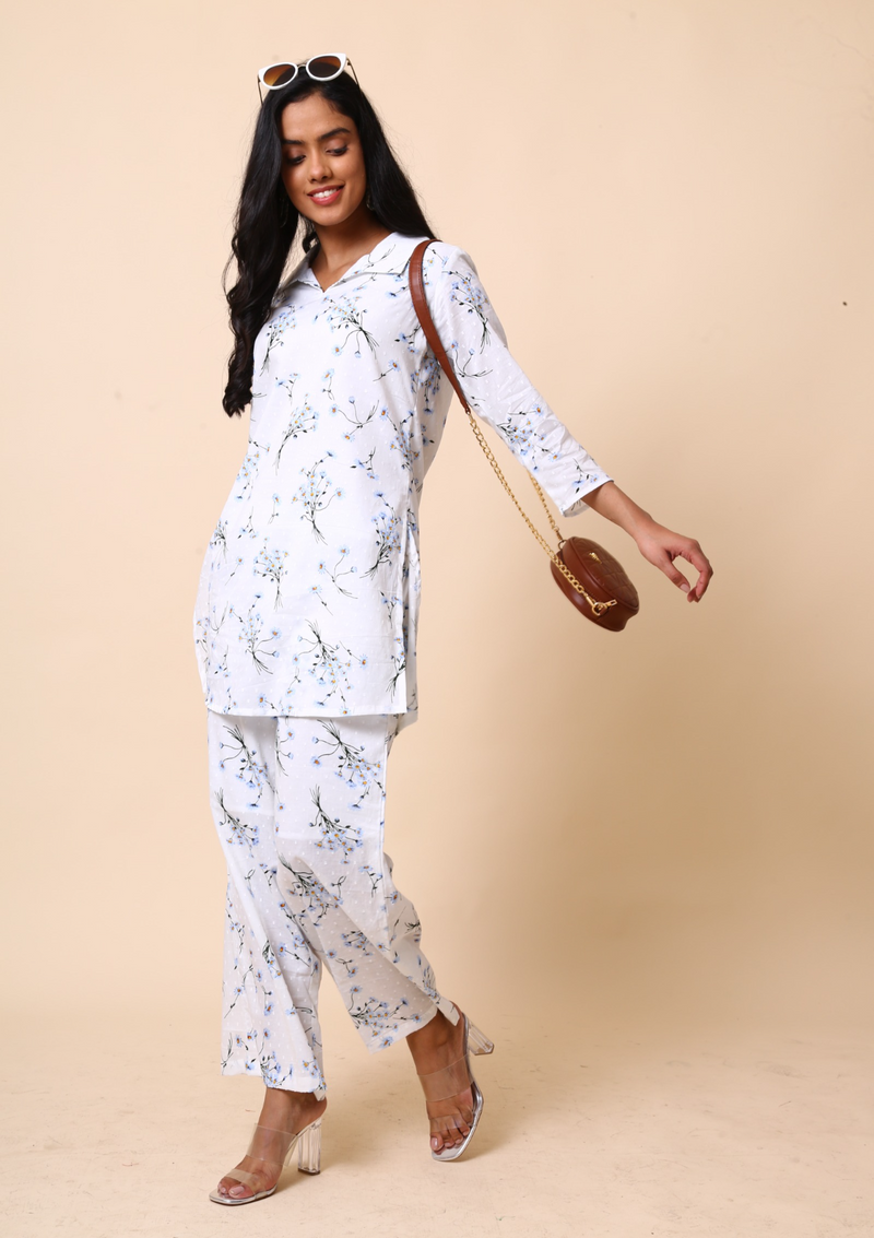 Blue Dobby Palazzo Set