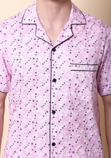 Starry Sky Men Night Suit Set- Pink