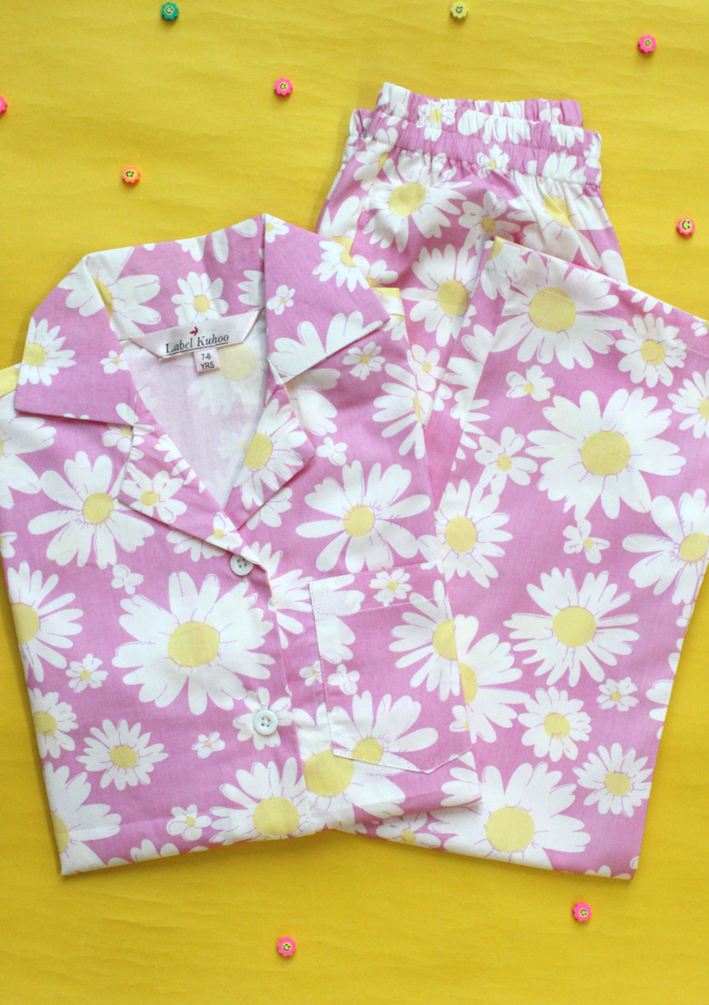 Pink Daisies Kids Unisex Night Suit Set
